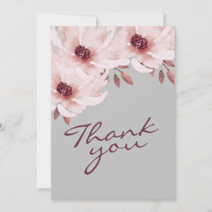 Elegant Blush Pink Rusty Watercolor Floral Photo Thank You Card