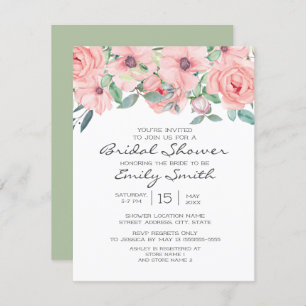 Elegant Blush Pink Sage Green Floral Bridal Shower Invitation