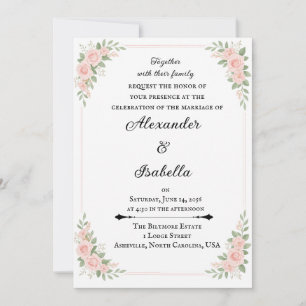 Elegant Blush Pink & Sage Green Floral Wedding Invitation