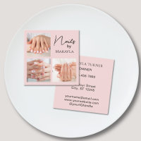 Elegant Blush Pink Script 3 Photo Nail Salon