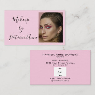 Elegant Blush Pink Script Logo Photo Makeup Business Card