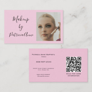 Elegant Blush Pink Script Photo QR Code Makeup Business Card