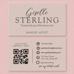Elegant Blush Pink Script QR Code Business Card