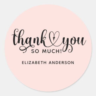Elegant Blush Pink Script Thank You Classic Round Sticker