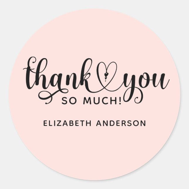 Elegant Blush Pink Script Thank You Classic Round Sticker (Front)