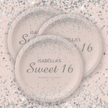 Elegant Blush Pink Silver Glitter Sweet 16 Name  Paper Plate<br><div class="desc">Blush pink Sweet 16 birthday party paper plates with silver glitter and an elegant calligraphy/script font.  The background and text colour of these paper plates are completely customisable,  so design them for your celebration.</div>