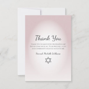 Elegant Blush Pink Simple Bat Mitzvah  Thank You Card