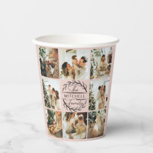 Elegant Blush Pink Simple Family Photo Collage Paper Cups