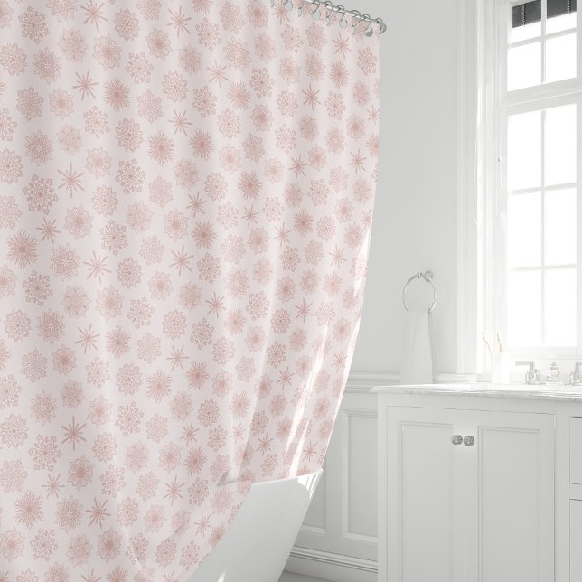Elegant Blush Pink Snowflakes Christmas Holidays Shower Curtain (Creator Uploaded)