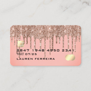Elegant Blush Pink Sparkly Drips Faux Credit Card