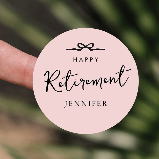 Elegant Blush Pink Staff Retirement Party Favour Classic Round Sticker (Feminine blush pink retirement party favor stickers)