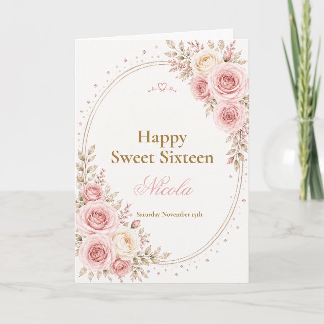 Elegant Blush Pink Sweet 16 Card (Front)