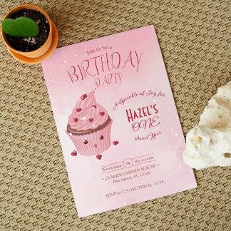 Elegant Blush Pink Sweet Cupcake Birthday Party Invitation