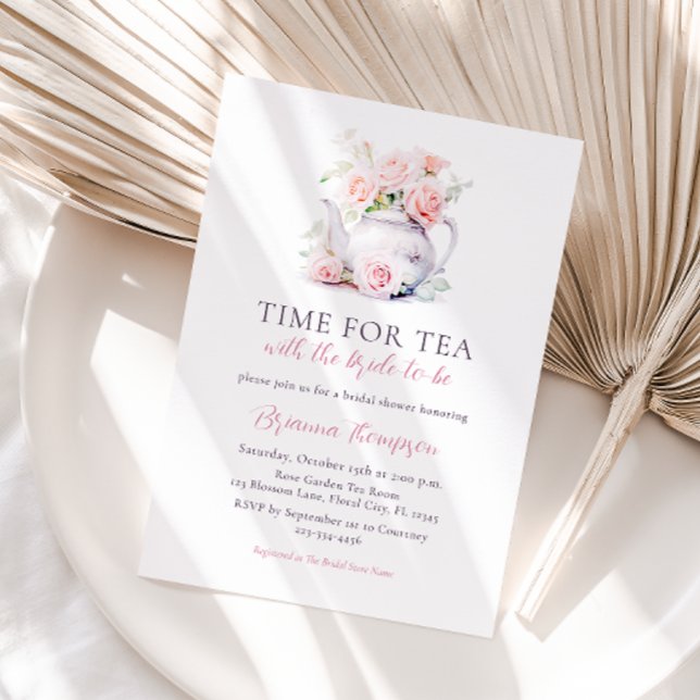 Elegant Blush Pink Time For Tea Bridal Shower Invitation (Creator Uploaded)