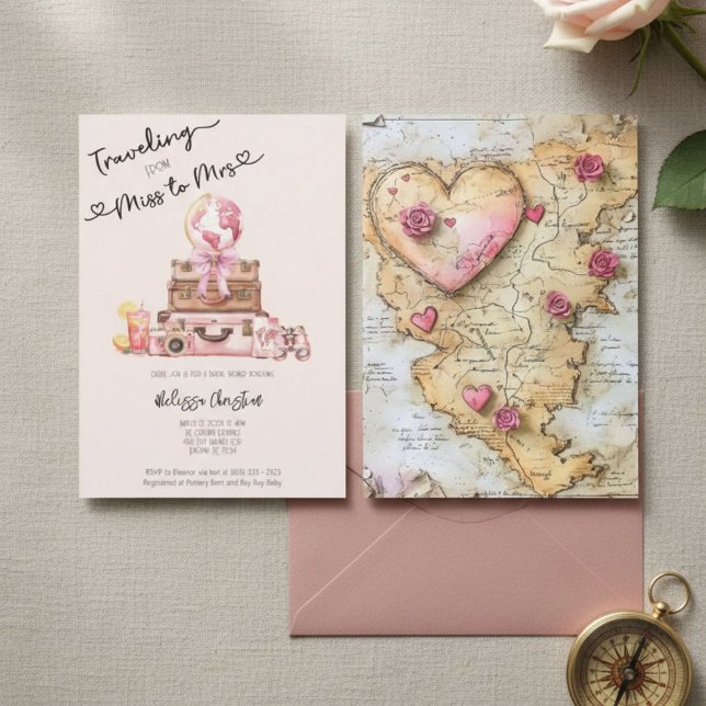 Elegant Blush Pink Travel Adventure Bridal Shower  Invitation (Creator Uploaded)