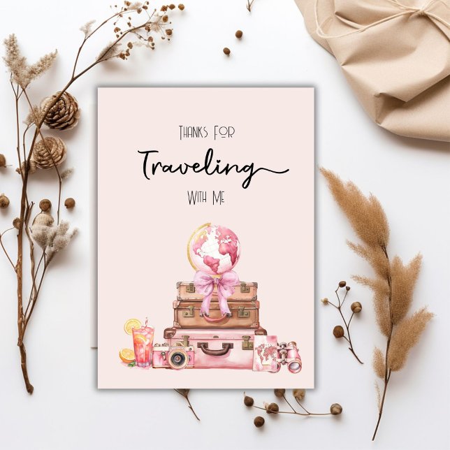 Elegant Blush Pink Travelling Bridal Shower Thank You Card (Creator Uploaded)