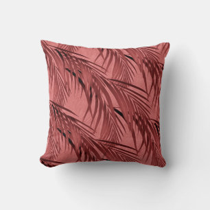 Elegant Blush Pink Tropical Palm Tree Leaf Pattern Cushion