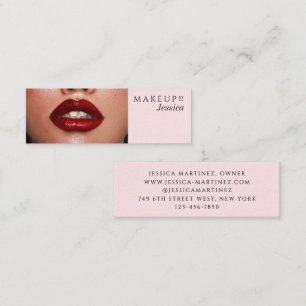 Elegant Blush Pink Typography Photo Makeup Mini Business Card
