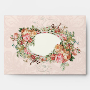 Elegant Blush Pink Vintage Floral Rose Damask Lace Envelopes