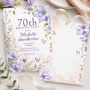 Elegant Blush Pink Watercolor Floral 70th Birthday Invitation