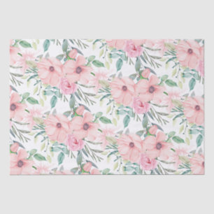Elegant Blush Pink Watercolor Floral Leaves White  Tissue Paper