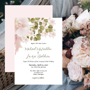 Elegant Blush Pink Watercolor Floral Wedding Invitation
