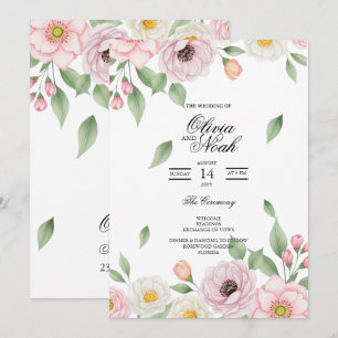 Elegant Blush Pink Watercolor Floral Wedding Invitation