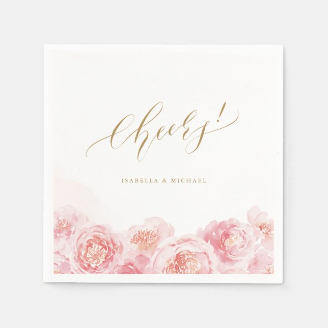 Elegant blush pink watercolor floral wedding napkin (Front)