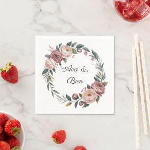 Elegant Blush Pink Watercolor Floral Wedding Napkin