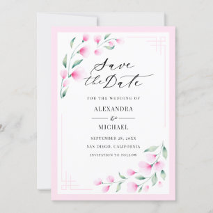 Elegant Blush Pink Watercolor Flowers Wedding Save The Date