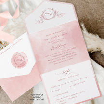 Elegant Blush Pink Watercolor Monogram Wedding All