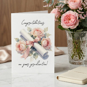 Elegant Blush Pink Watercolor Roses Graduation  Card