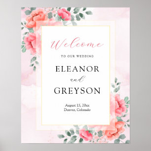 Elegant blush pink watercolor wedding welcome  poster