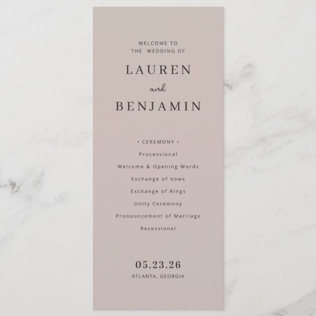 Elegant Blush Pink Wedding Ceremony Programme (Front)