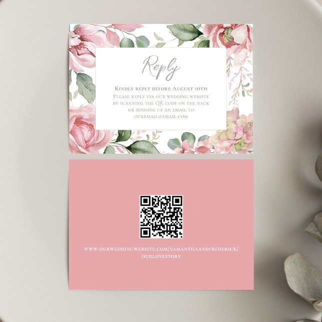 Elegant Blush Pink Wedding Floral RSVP Card (Blush pink floral Wedding RSVP card)