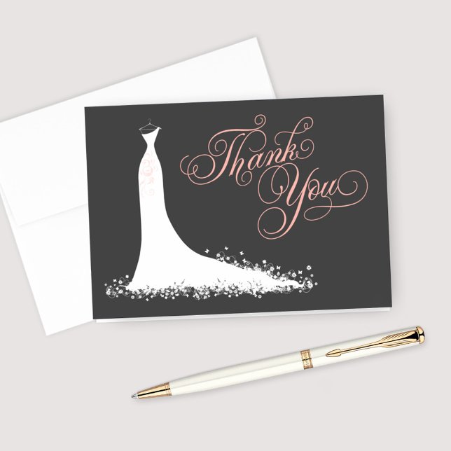 Elegant Blush Pink Wedding Gown Bridal Shower Thank You Card (Creator Uploaded)