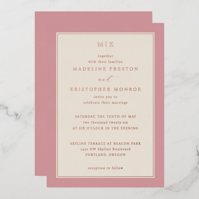 Elegant Blush Pink Wedding Invitation (Front/Back)