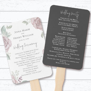 Elegant Blush Pink Wedding Program Floral Hand Fan