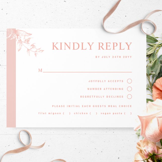 Elegant Blush Pink Wedding With/without Meal RSVP Card (Creator Uploaded)