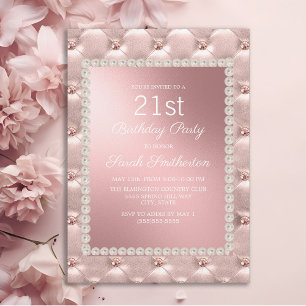 Elegant Blush Pink White 21st Birthday Party Invitation