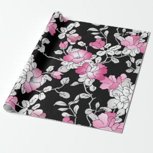 Elegant Blush Pink White Black Floral Decoupage Wrapping Paper