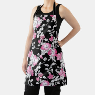 Elegant Blush Pink White Black Floral Pattern Apron