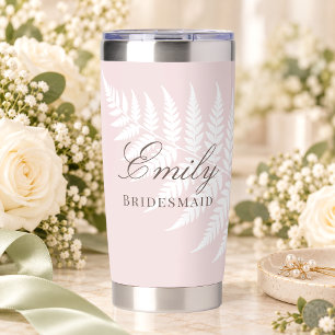 Elegant Blush Pink White Fern Bridesmaid Insulated Tumbler