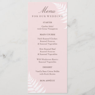 Elegant Blush Pink White Fern Garden Wedding Menu