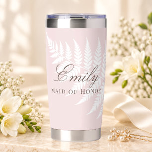 Elegant Blush Pink White Fern Maid of Honour Insulated Tumbler