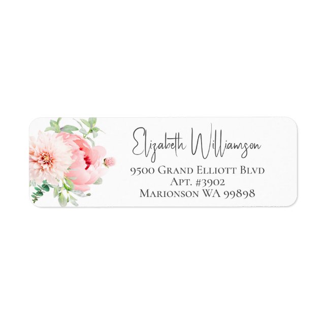 Elegant Blush Pink & White Floral Return Address (Front)