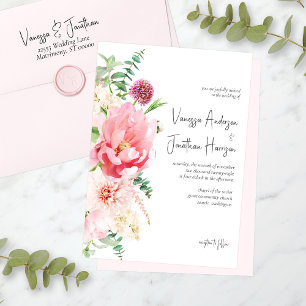 Elegant Blush Pink White Floral Romantic Wedding Invitation