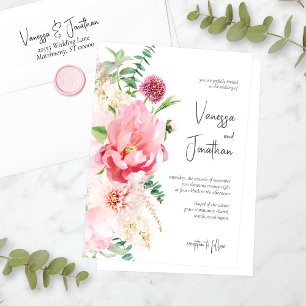Elegant Blush Pink White Floral Stylish First Name Invitation