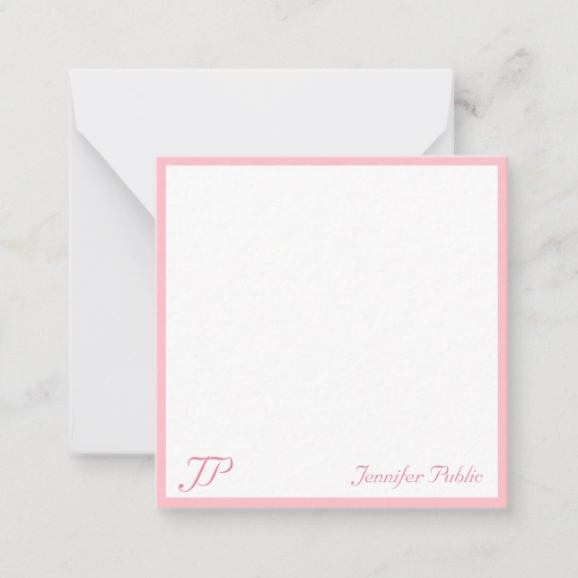 Elegant Blush Pink White Handwritten Text Monogram Card (Front)