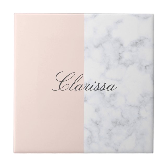 Elegant blush pink & white marble colour block tile (Front)